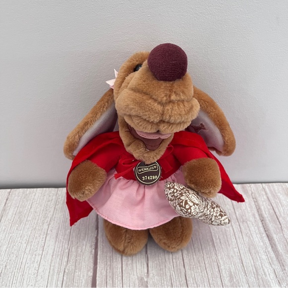 Wrinkles Ganz Girl Dog Plush Finger Puppet Superhero Red Cape Dress Bone 1986 - Picture 1 of 14